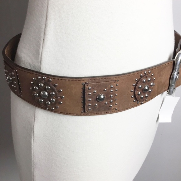 Vintage Brighton Brown Leather Studded Belt Size 34 L New - Picture 2 of 3